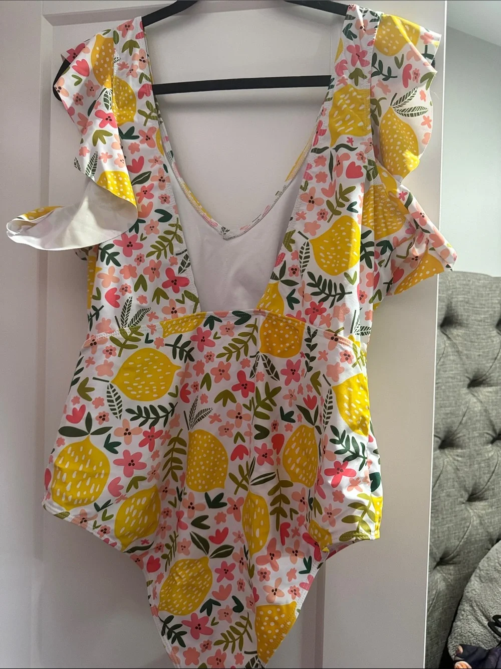 Chic Soul Yellow Lemon Print Ruffle One-Piece Swimsuit